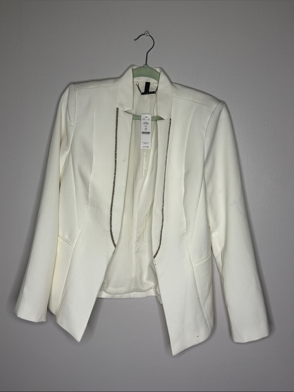 WHBM White Open-Front Blazer with Metallic Trim Detailing Size 6 NEW!
